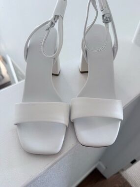 Steve Madden White Square-Toe Block Heel Sandals with Ankle Strap